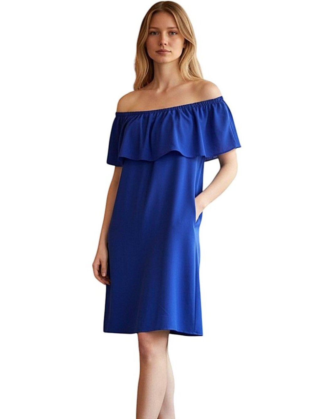 Charles Henry| Women's Dress | Royal Blue Off Shoulder Ruffle Dress | Size(M)
